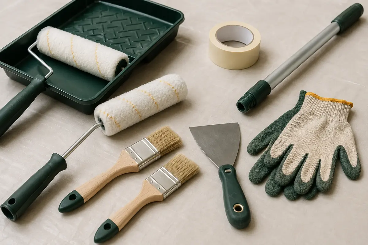 Ferramentas profissionais para pintura organizadas